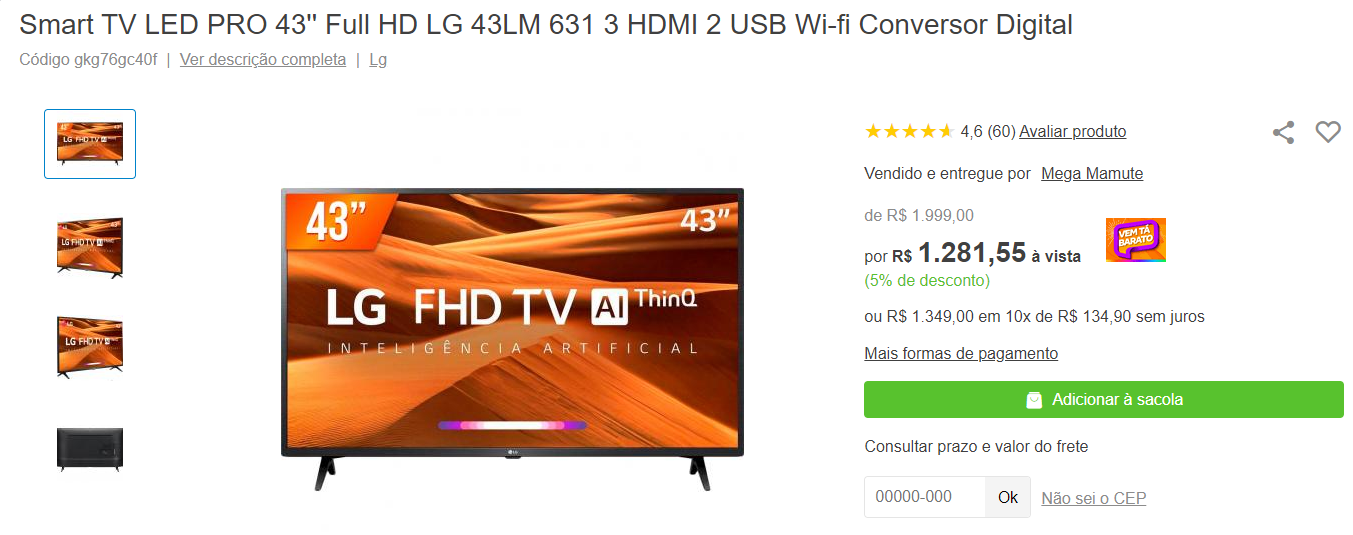 Economia de mais de R$ 700 em Smart TV