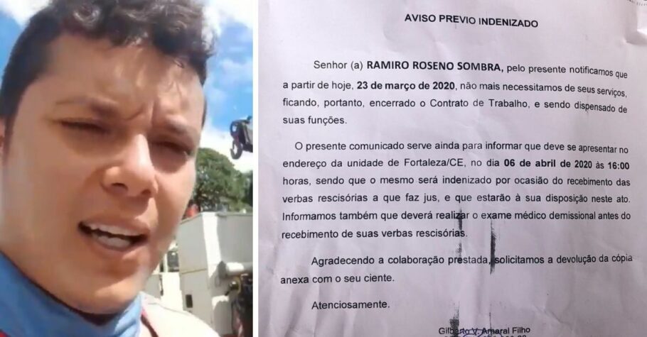 Carta de demissão que o eletricista Ramiro Roseno Sombra, 27 anos, recebeu