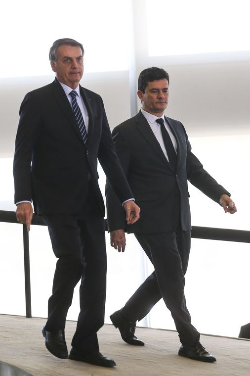 O presidente Jair Bolsonaro e o ministro da Justiça e Segurança Pública, Sergio Moro