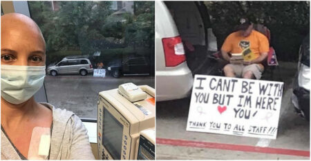 Sem poder entrar no hospital, homem faz cartaz para apoiar esposa