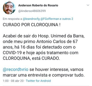 Internautas se passam por pacientes curados de covid-19 pela cloroquina