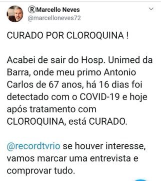 Internautas se passam por pacientes curados de covid-19 pela cloroquina