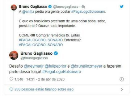 Print de post de Bruno Gagliasso no Twitter