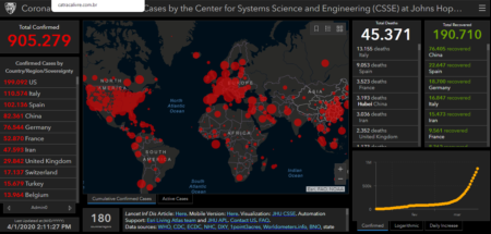Mapa mostra casos de infectados por coronavírus no mundo em tempo real
