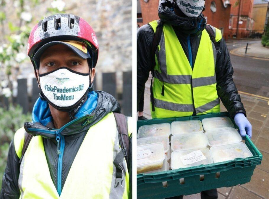 Voluntário da ONG Million Dollar Vegan entrega comida vegana em Londres