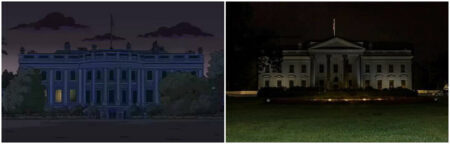 Casa Branca apagada no desenho / na vida real