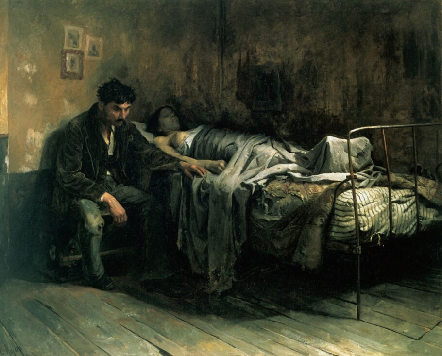 mulher doente na cama durante pandemia 