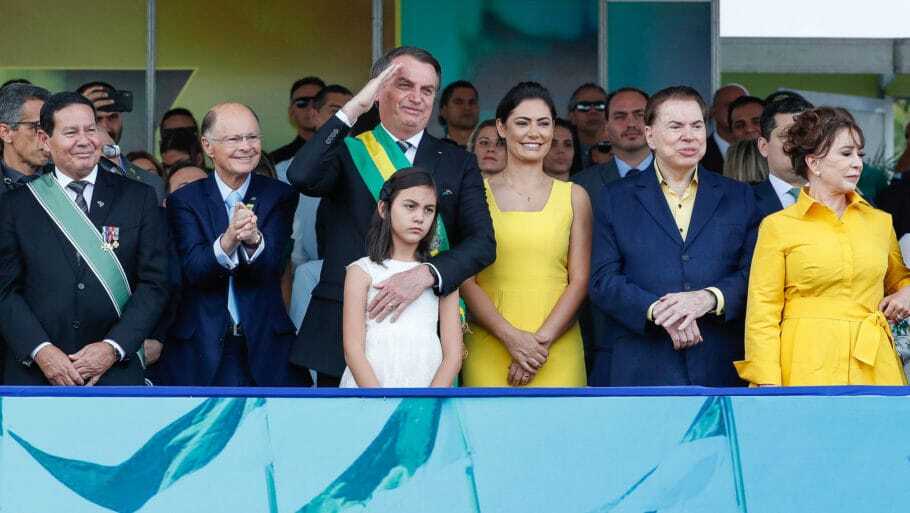 Edir Macedo, proprietário da TV Record, ao lado de Bolsonaro durante posse presidencial em Brasília – Alan Santos/Agência Brasil 