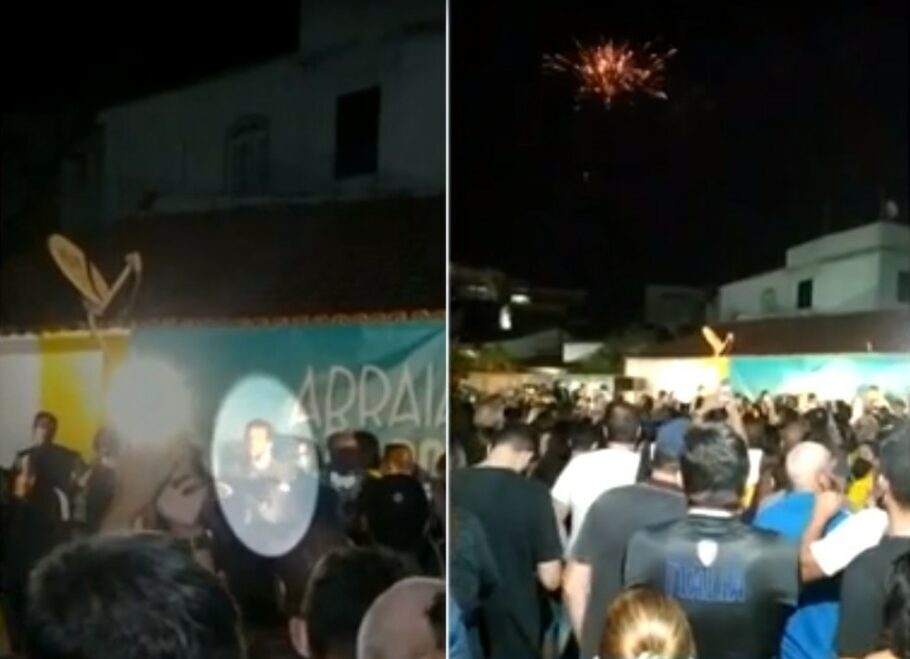 Fogos de artifício e até bateria de bloco carnavalesco fizeram parte da festa de rua com a participação do prefeito de Arraial do Cabo