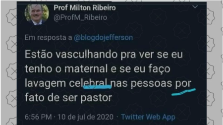 Tuíte publicado por conta que diz apoiar o ministro Milton Ribeiro