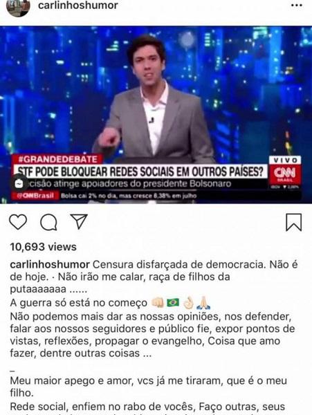 Carlinhos Mendigo burla Justiça e critica suspensão de seu Instagram