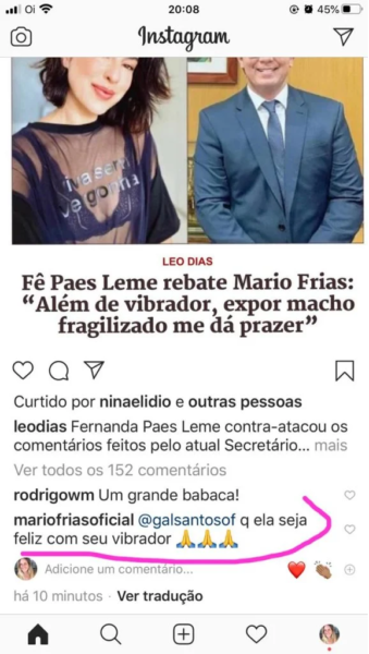 Mario Frias rebate Fernanda Paes Leme com comentário machista