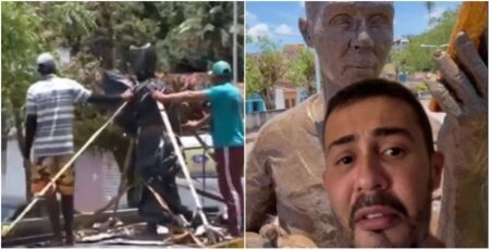 Moradores de Penedo (AL) renegam estátua de Carlinhos Maia na cidade