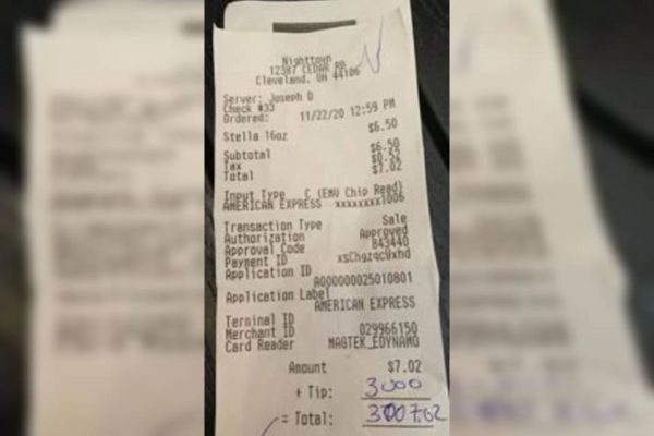Cliente deixa US$ 3 mil de gorjeta a funcionários de restaurante nos EUA