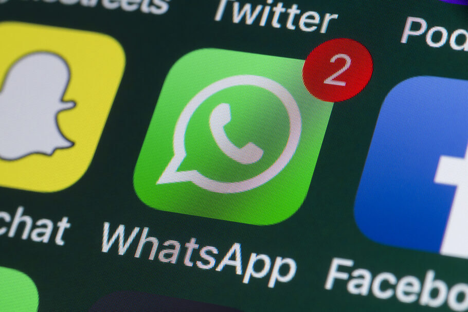 London, UK – July 31, 2018: The buttons of WhatsApp, Facebook, Twitter and other apps on the screen of an iPhone.