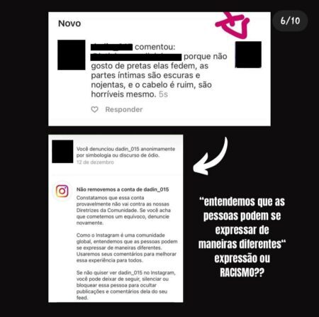 Post feito por Sabrina sobre um caso ofensivo não removido pelo Instagram
