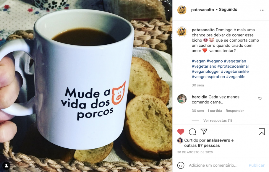 Instagram @patasaoalto traz dicas de proteção animal também para a alimentação