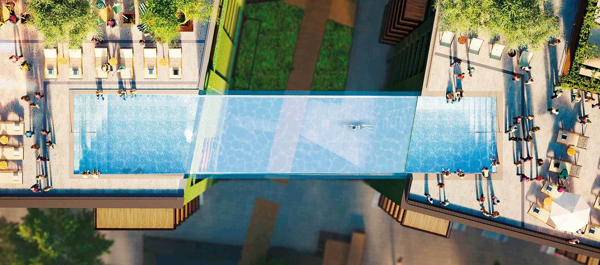 Londres ganha piscina transparente suspensa liga prédios de luxo
