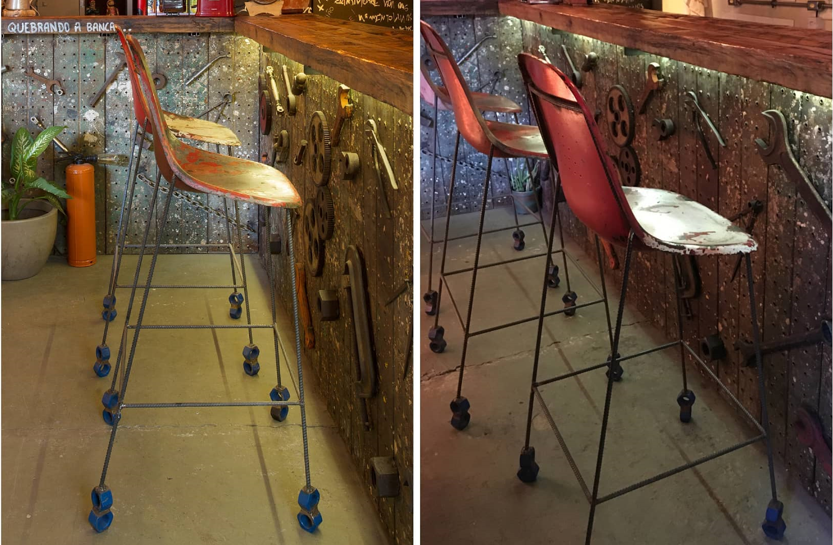 Banqueta fabricada artesanalmente pela InSana Design a partir de um antigo assento do estádio de futebol de São Januário, que após uma reforma descartou as antigas cadeiras