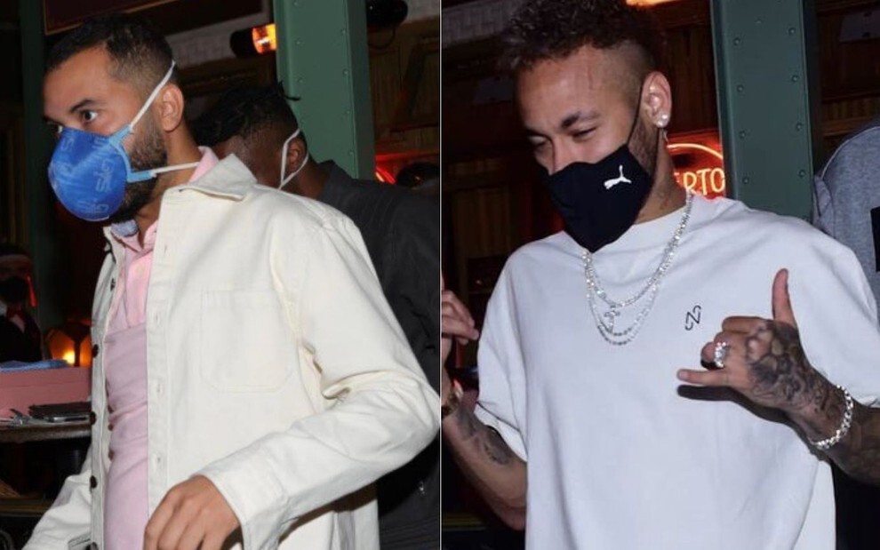 Gil do Vigor e Neymar deixam restaurante após jantar com outros famosos