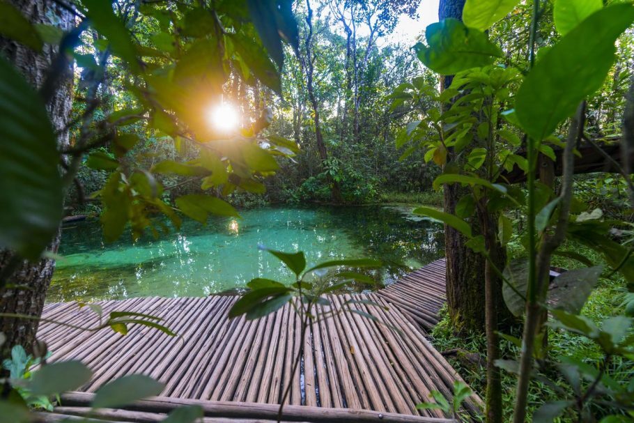 A nascente de águas cristalinas do Hotel-fazenda Areia que Canta, em Brotas