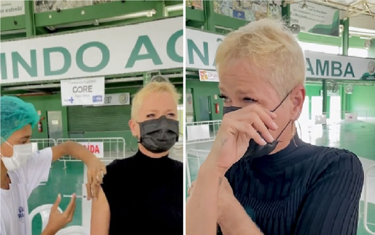 Xuxa se emociona ao ser vacinada contra Covid-19: ‘tá aqui no meu braço’