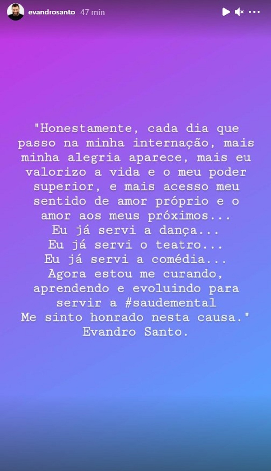 Texto publicado no Stories de Evandro Santo