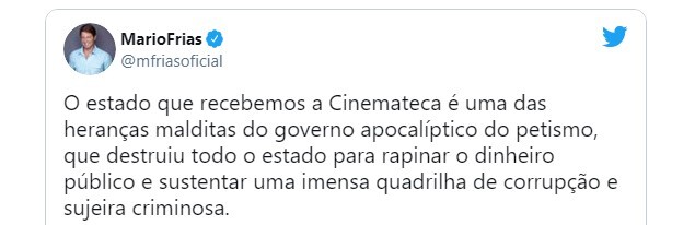 Mário Frias culpa PT pelo incêndio na Cinemateca