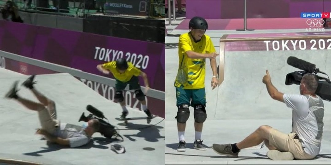 Skatista australiano atropela cinegrafista das Olimpíadas em manobra