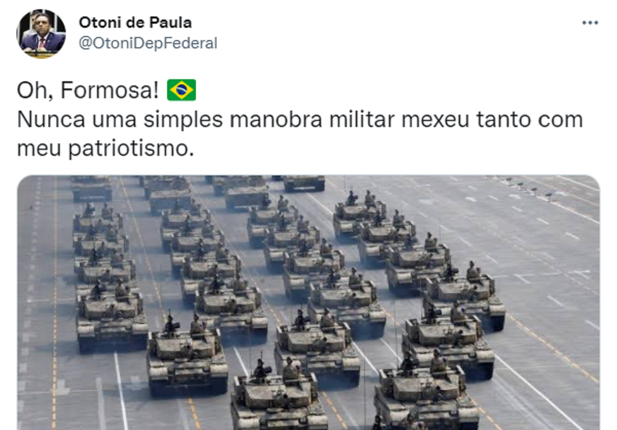 Deputado bolsonarista usa foto de tanques da China e vira piada na web