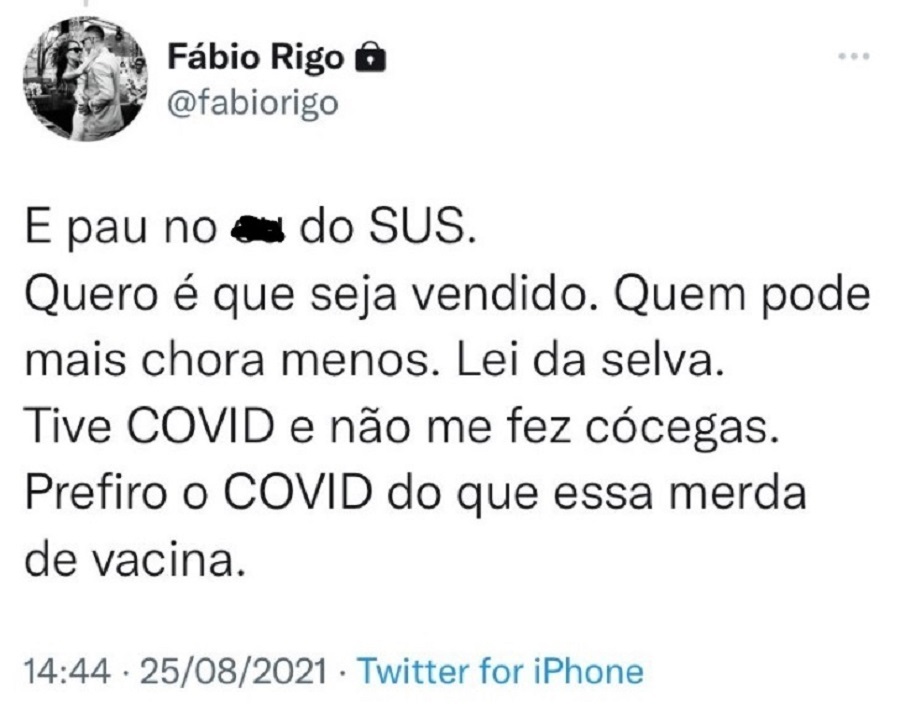  Publicação foi apagada do perfil do diretor, mas o print segue circulado nas redes sociais