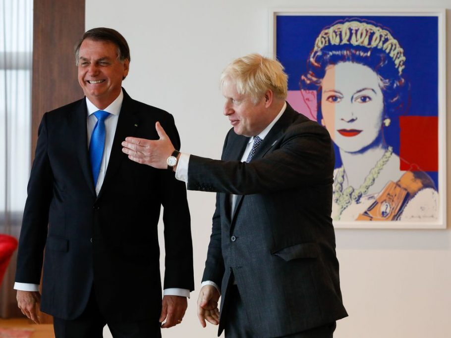Jair Bolsonaro durante encontro com o Primeiro Ministro do Reino Unido, Boris Johnson
