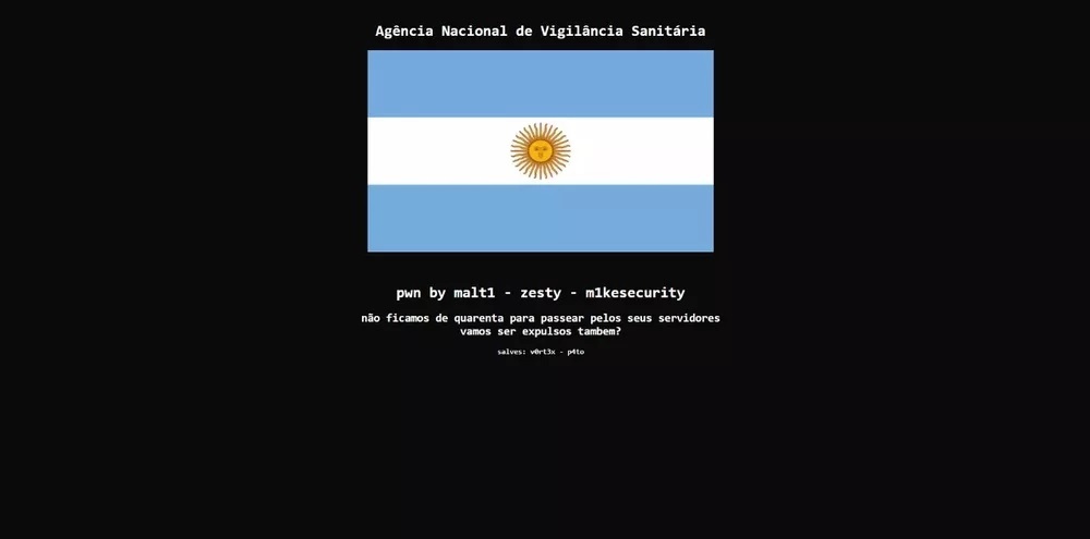 Hackers invadem site da Anvisa e colocam bandeira da Argentina no ar