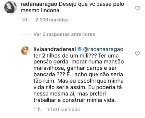 Lívia Andrade diz que Pétala é ‘bancada’ com ‘pensão, mansão e carros’