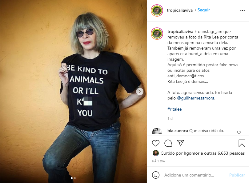 Foto apagada de Rita Lee no Instagram era em defesa aos animais