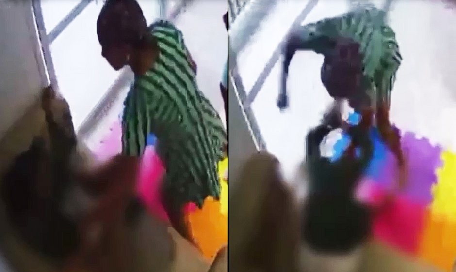 Vídeo mostra babá sendo agredida pela patroa antes de pular do 3º andar