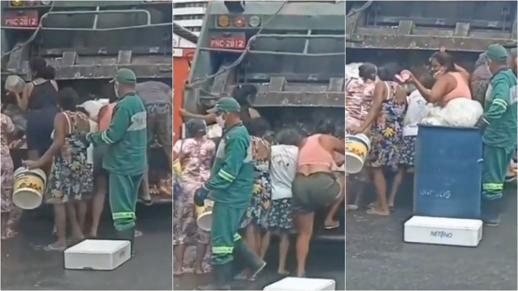 Moradores de Fortaleza pegam restos de comida em caminhão de lixo