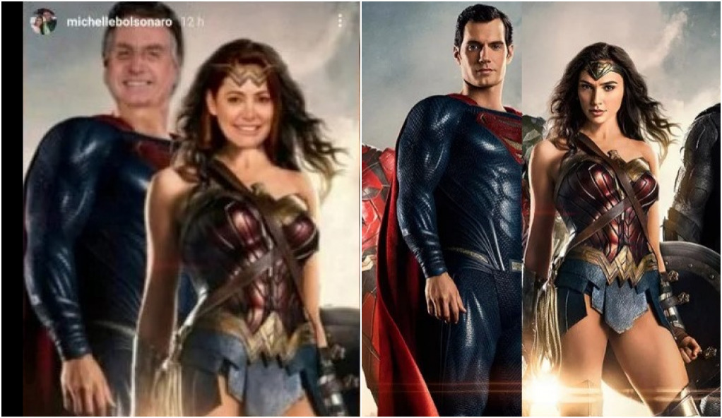 Michelle publica imagem como Mulher Maravilha e de Bolsonaro como Super-Homem