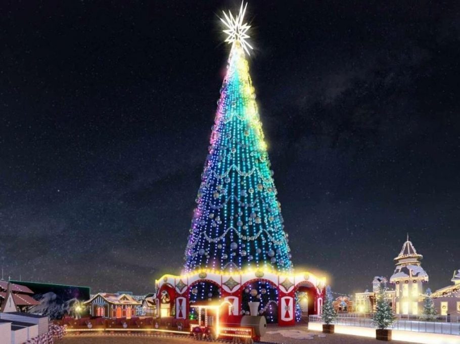 A árvore natalina é gigante: tem 65 metros de altura