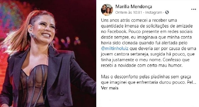 Homônima faz postagem emocionante em homenagem a Marília Mendonça