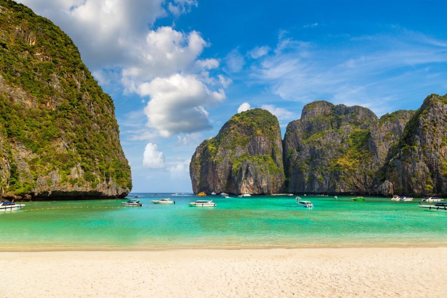 Maya bay on Koh Phi Phi Leh island, Thailand in a summer day