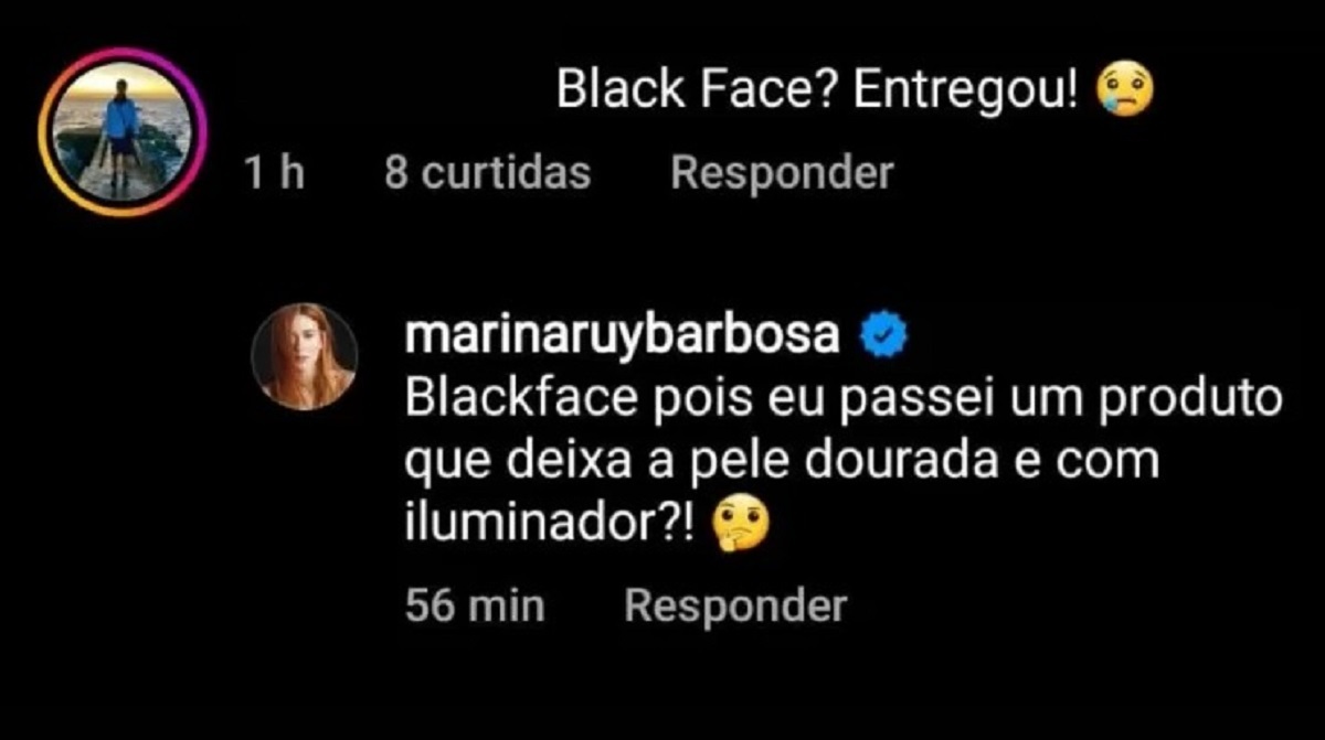 Marina Ruy Barbosa respondendo ao comentário do seguidor no Instagram