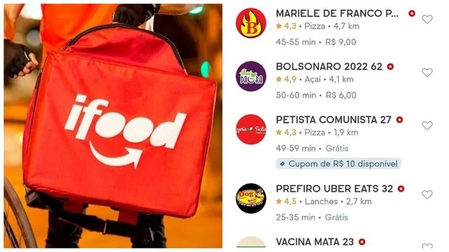 iFood foi multado pelo Procon Carioca troca de nomes de restaurantes com mensagens pró-Bolsonaro