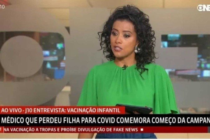 A apresentadora o “Jornal das 10”, da GloboNews, Aline Midlej entrevistava um médico que perdeu a filha de 7 anos em janeiro de 2021