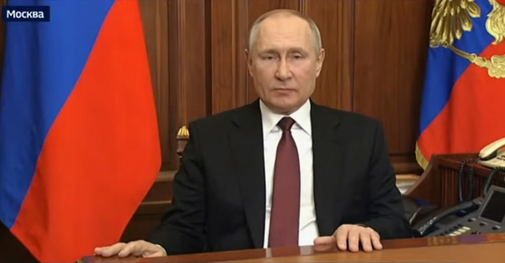 Presidente Vladmir Putin em pronunciamento após iniciar operação militar na Ucrânia