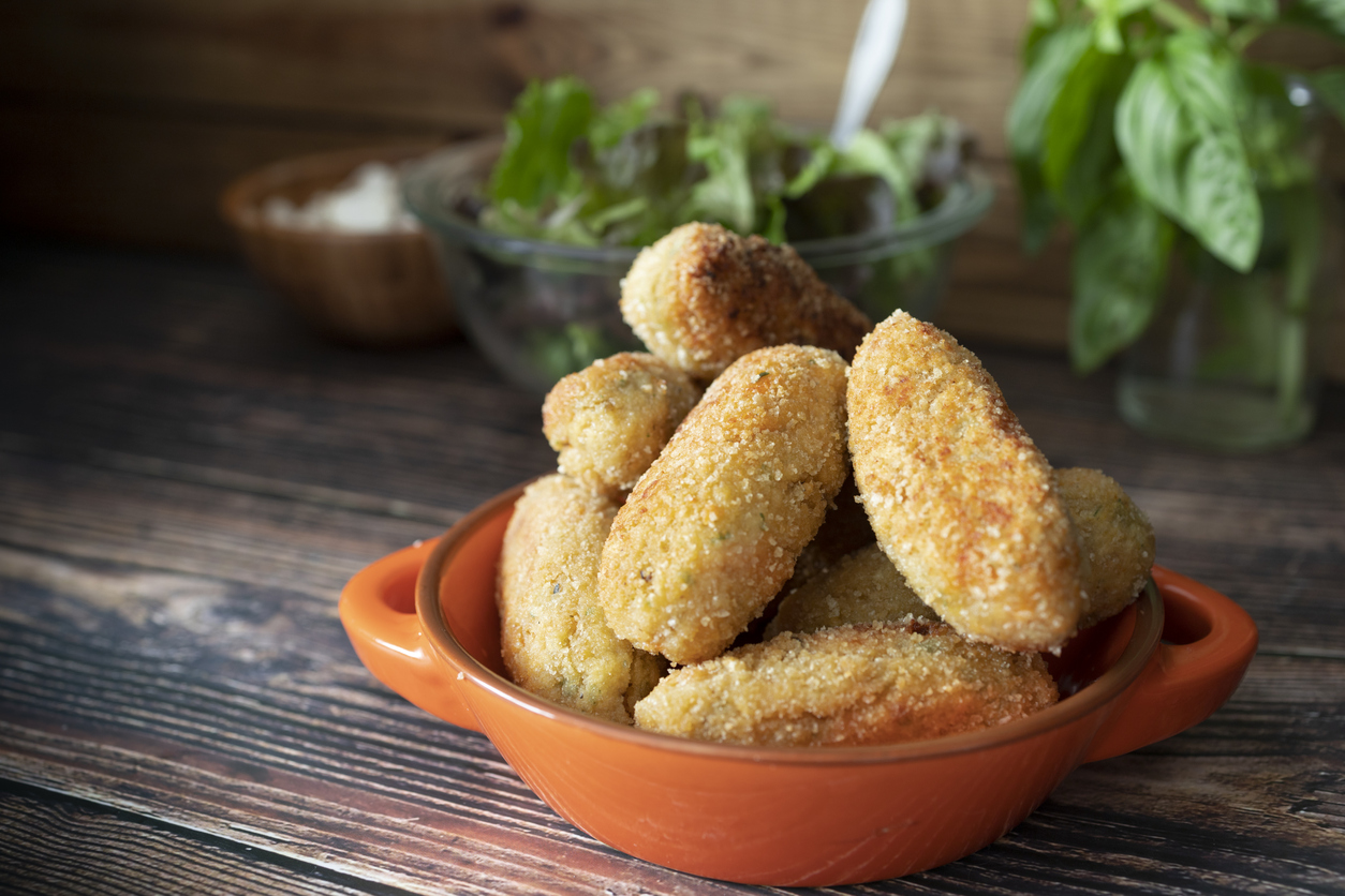 Delicious plate of freshly made and ready-to-eat croquettes. Spanish food photography