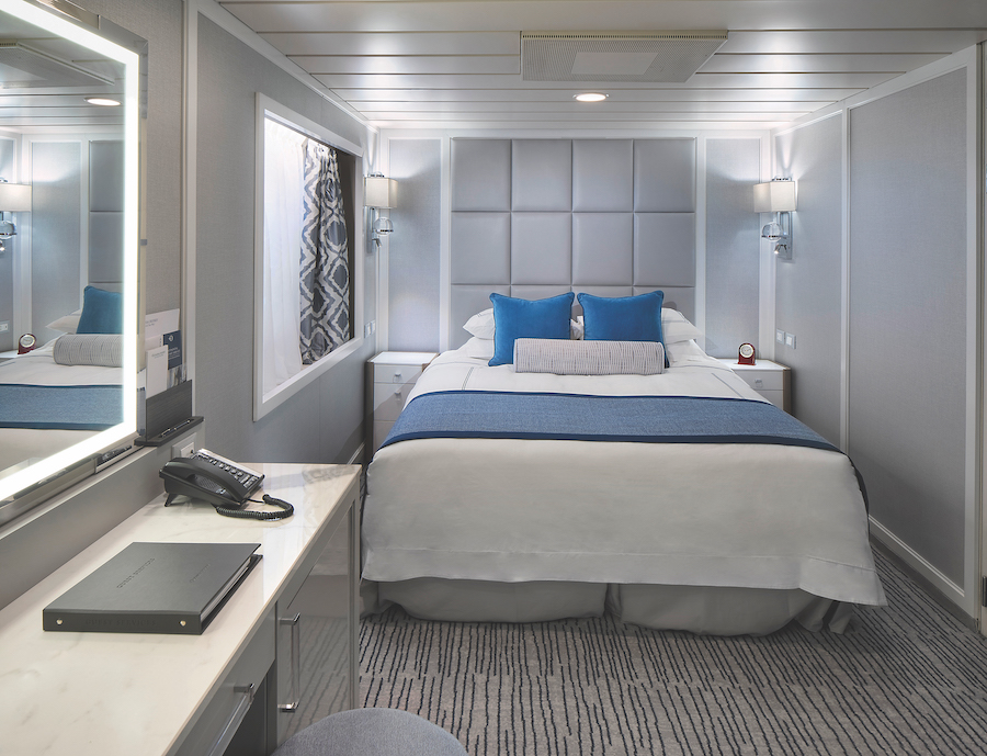 Uma das cabines para quem viaja sozinho implementadas no navio Insignia, da Oceania Cruises