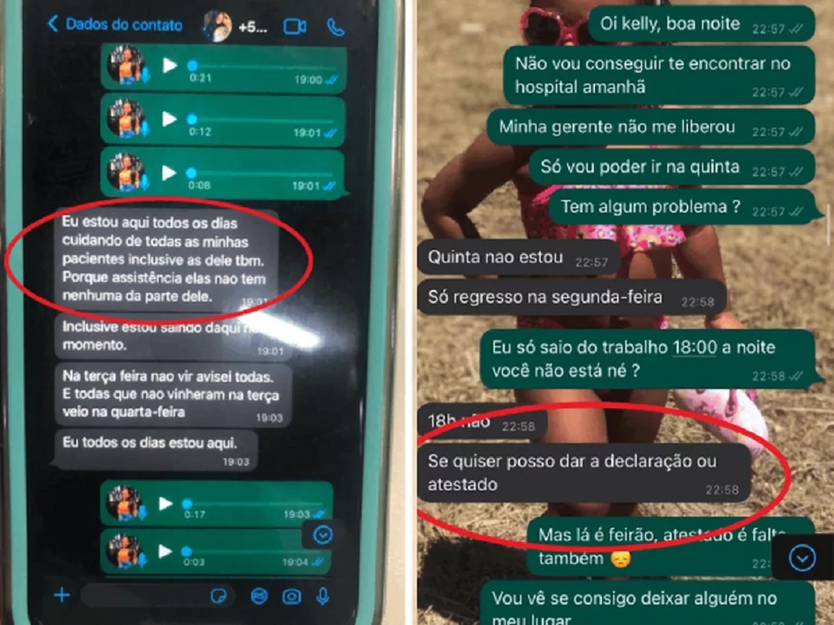 Conversa de WhatsApp entre Kellen Queiroz e a paciente