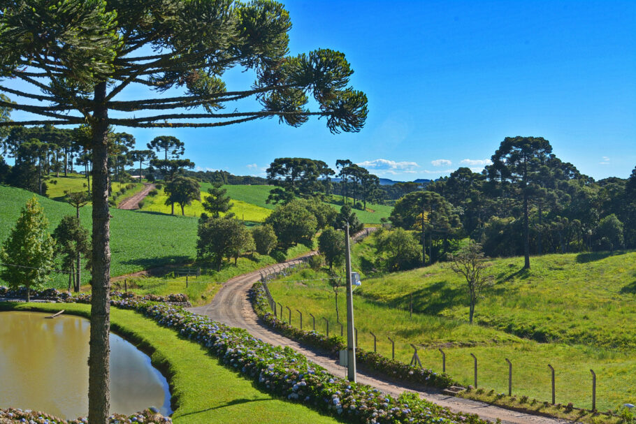 Uma linda paisagem nas montanhas da Serra do Mar, na estrada Dona Francisca em Joinville.