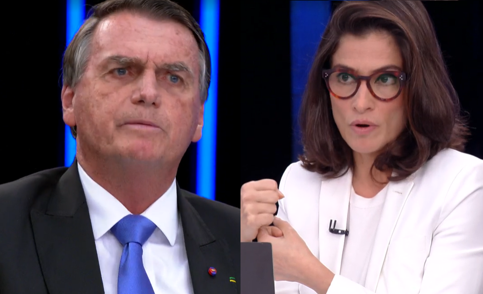 Bolsonaro fica pianinho com William Bonner, mas eleva a voz com Renata Vasconcellos